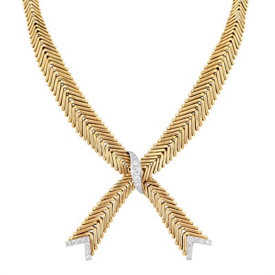 Lot 397 - Gold, Platinum and Diamond Necklace, France
