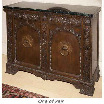 Lot 332 - Pair of Baroque Style Marble Top Mahogany Side...