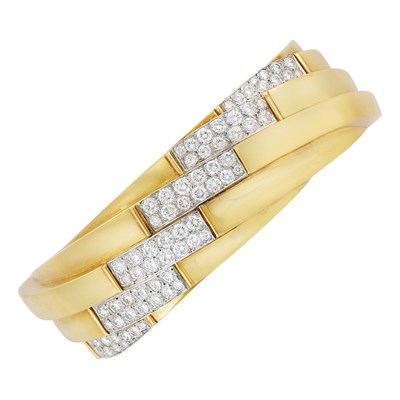 Lot 448 - Gold and Diamond Bangle Bracelet