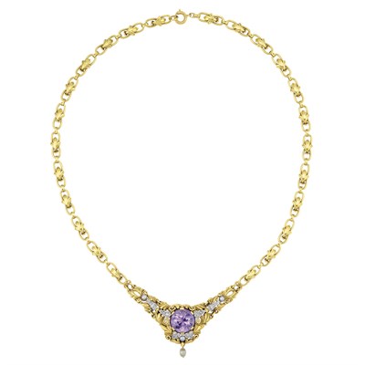 Lot 70 - Antique Gold, Amethyst, Diamond and Pearl Necklace