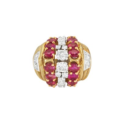 Lot 398 - Retro Gold, Platinum, Diamond and Ruby Ring, Kutchinsky