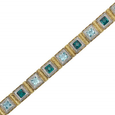 Lot 515 - Gold, Silver, Tourmaline and Aquamarine Bracelet, Mario Buccellati