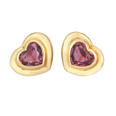Lot 274 - Pair of Gold and Pink Tourmaline Heart Earclips, Poiray, France