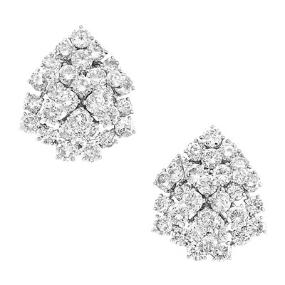 Lot 492 - Pair of Platinum, White Gold and Diamond Cluster Earclips, Monture, Boucheron, France