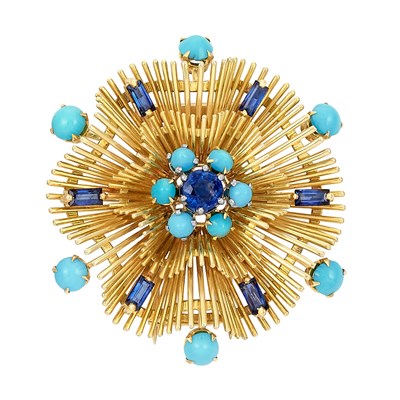 Lot 130 - Gold, Platinum, Sapphire and Turquoise Clip, France