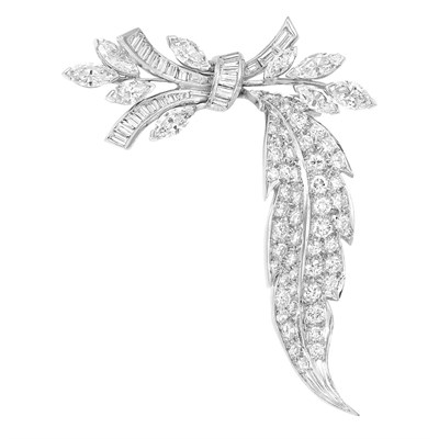 Lot 496 - Platinum and Diamond Leaf Brooch