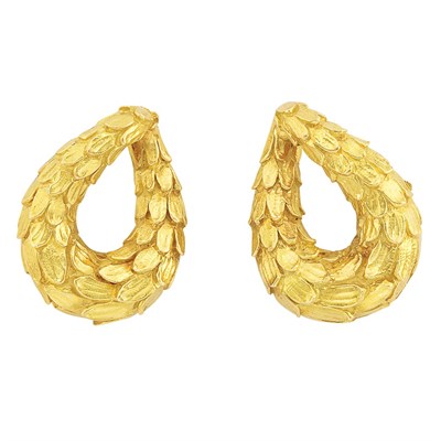 Lot 354 - Pair of Gold Hoop Earclips, David Webb
