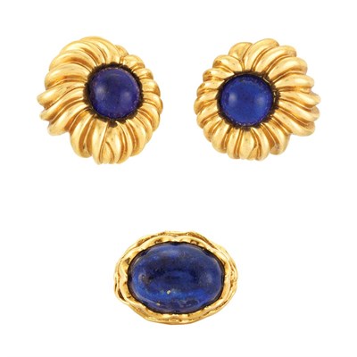 Lot 762 - Pair of Gold and Lapis Earclips, Tiffany & Co., and Ring