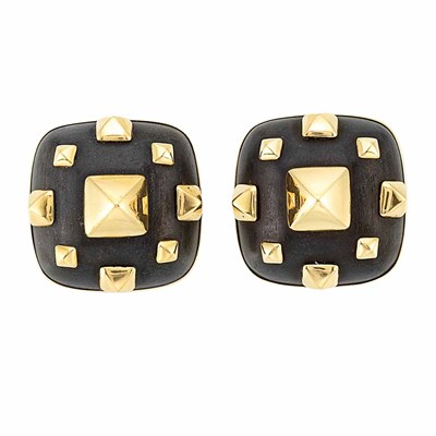 Lot 790 - Pair of Gold and Wood Earclips, Trianon