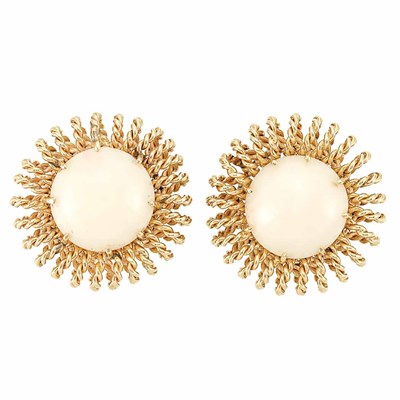 Lot 104 - Pair of Gold and White Coral Earclips