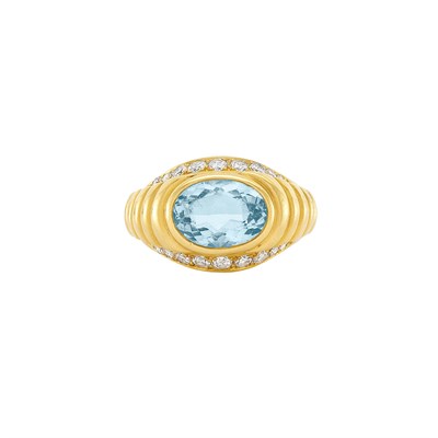 Lot 31 - Gold, Aquamarine and Diamond Ring, Bulgari
