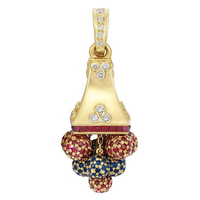 Lot 298 - Gold, Diamond, Ruby and Sapphire Pendant