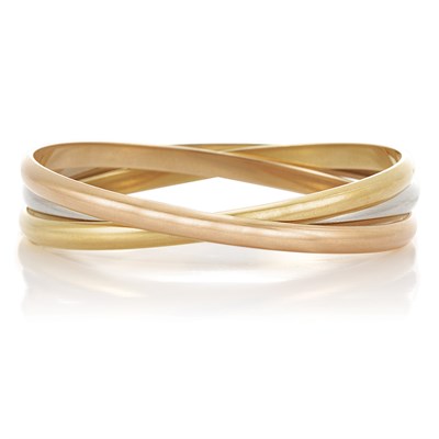 Lot 382 - Tricolor Gold 'Rolling' Bangle Bracelet, Cartier