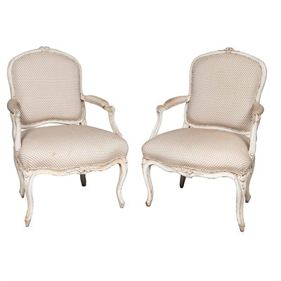 Lot 255 - Pair of Louis XV Painted Fauteuils a la Reine...