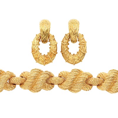 Lot 782 - Gold Bracelet and Pair of Door Knocker Earrings