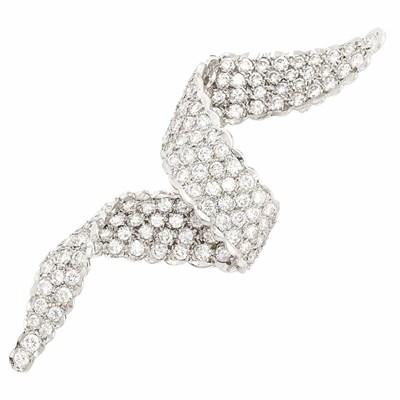 Lot 896 - White Gold and Diamond Ribbon Brooch