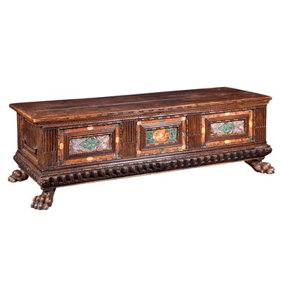 Lot 222 - Italian Marble Inset Walnut Cassone Height 19...