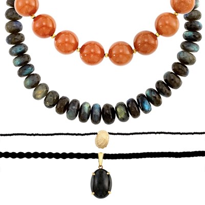 Lot 433 - Two Bead Necklaces and Two Pendants with Cords