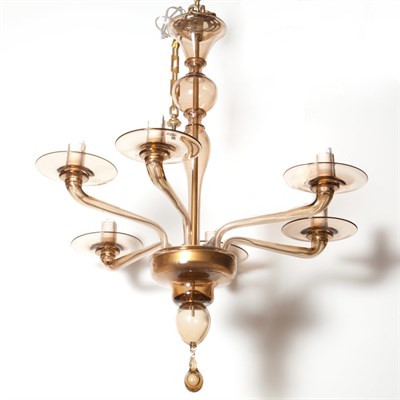 Lot 446 - Murano Glass Six-Light Chandelier Height 33...