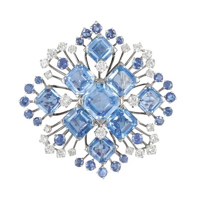 Lot 469 - Platinum, Sapphire and Diamond Clip-Brooch, Oscar Heyman Bros.