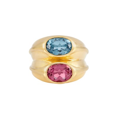 Lot 119 - Gold, Pink Tourmaline and Blue Topaz Ring, Bulgari