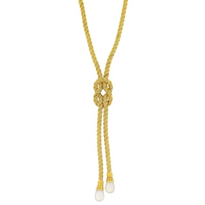 Lot 339 - Gold and Frosted Rock Crystal Lariat Necklace, Ilias Lalaounis