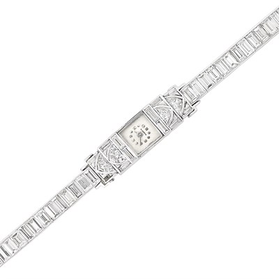 Lot 556 - Platinum and Diamond Wristwatch