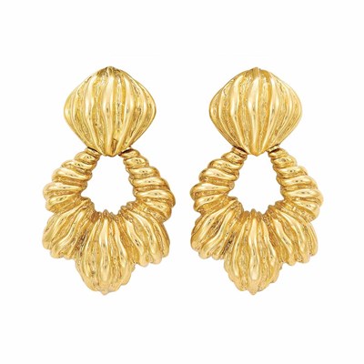 Lot 426 - Pair of Gold Door Knocker Earclips, Cartier