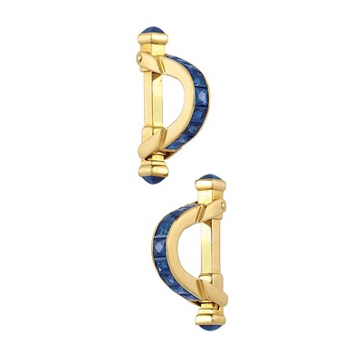 Lot 93 - Pair of Gold and Sapphire Stirrup Cufflinks
