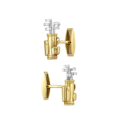 Lot 101 - Pair of Two-Color Gold and Diamond Golf Cufflinks