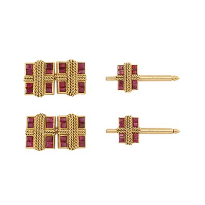 Lot 307 - Gold and Ruby Dress Set, Van Cleef & Arpels