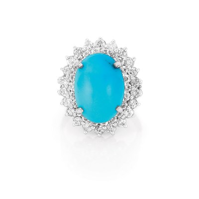 Lot 435 - White Gold, Turquoise and Diamond Ring