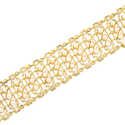 Lot 301 - Gold, Cultured Pearl and Diamond Bracelet