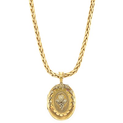 Lot 228 - Gold Chain with Antique Two-Color Gold Locket