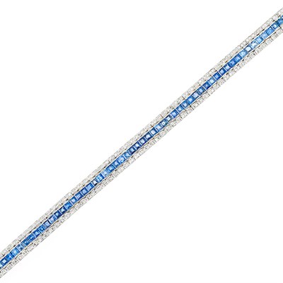 Lot 645 - White Gold, Sapphire and Diamond Straightline Bracelet