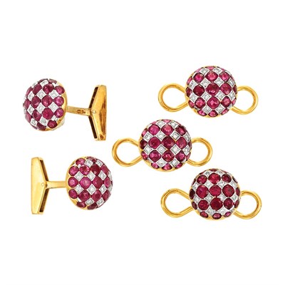 Lot 313 - Two-Color Gold, Ruby and Diamond Dress Set