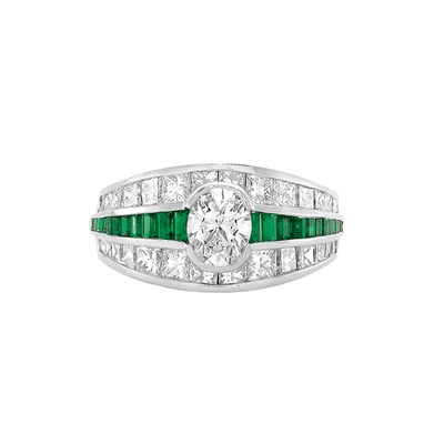 Lot 168 - Platinum, Diamond and Emerald Ring