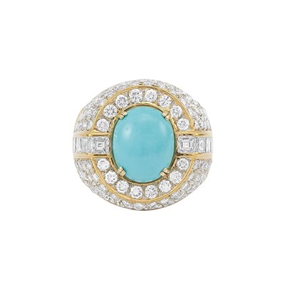 Lot 128 - Gold, Turquoise and Diamond Ring
