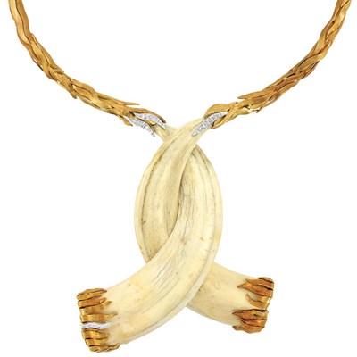 Lot 358 - Gold, Platinum, Animal Tusk and Diamond Necklace, Andrew Grima