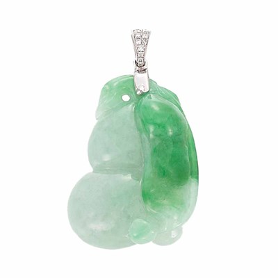 Lot 94 - White Gold, Carved Jade and Diamond Pendant