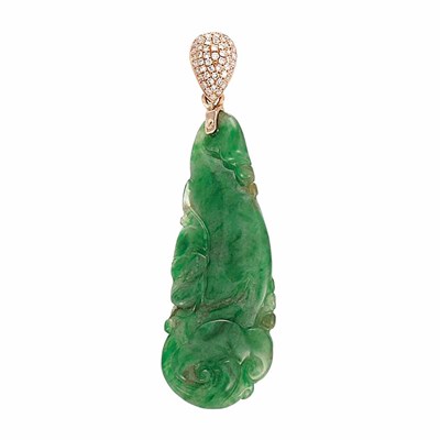 Lot 414 - Gold, Carved Jade and Diamond Pendant