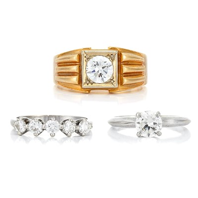 Lot 522 - Two Lady's Diamond Rings and Gentleman's Gold and Diamond Ring
