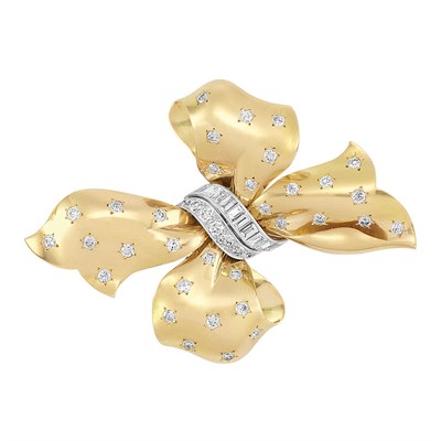 Lot 509 - Gold, Platinum and Diamond Bow Brooch, Bulgari