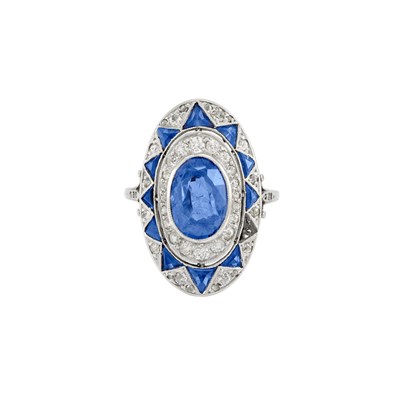 Lot 61 - Art Deco Platinum, Sapphire and Diamond Ring