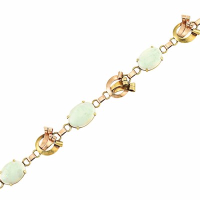Lot 273 - Retro Two-Color Gold and Opal Bracelet
