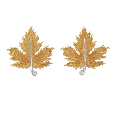 Lot 310 - Pair of Two-Color Gold Leaf Earclips, Mario Buccellati