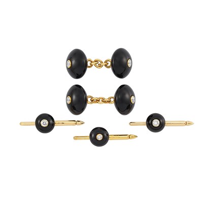 Lot 199 - Gold, Black Onyx and Diamond Dress Set, Trianon