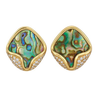 Lot 124 - Pair of Gold, Abalone Pearl and Diamond Earclips