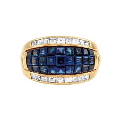 Lot 257 - Gold, Invisibly-Set Sapphire and Diamond Ring