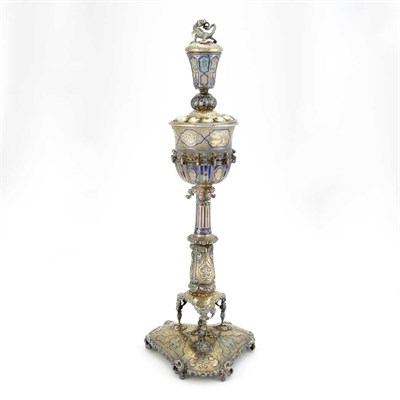 Lot 218 - Continental Enameled Silver Covered Chalice...